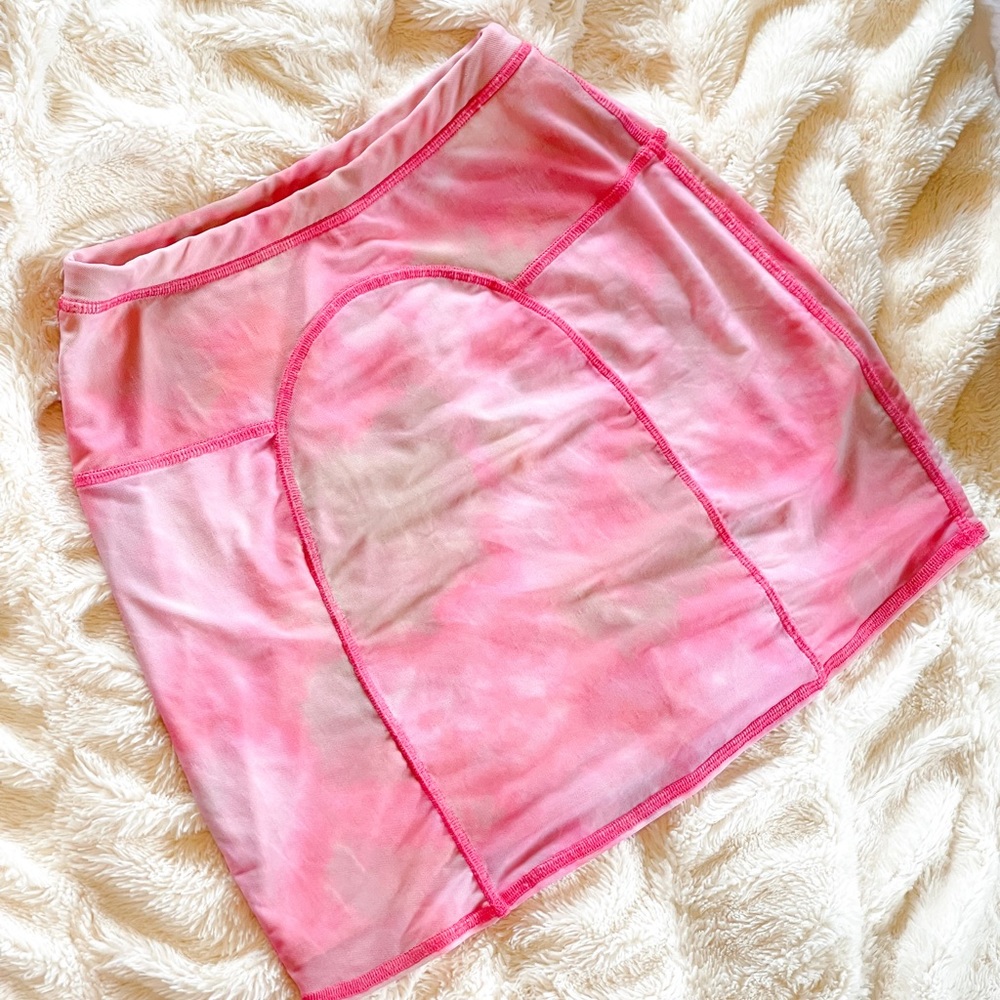 Urban Outfitters Pink and Nude Tie-dye mini skirt w/ nude underlay.